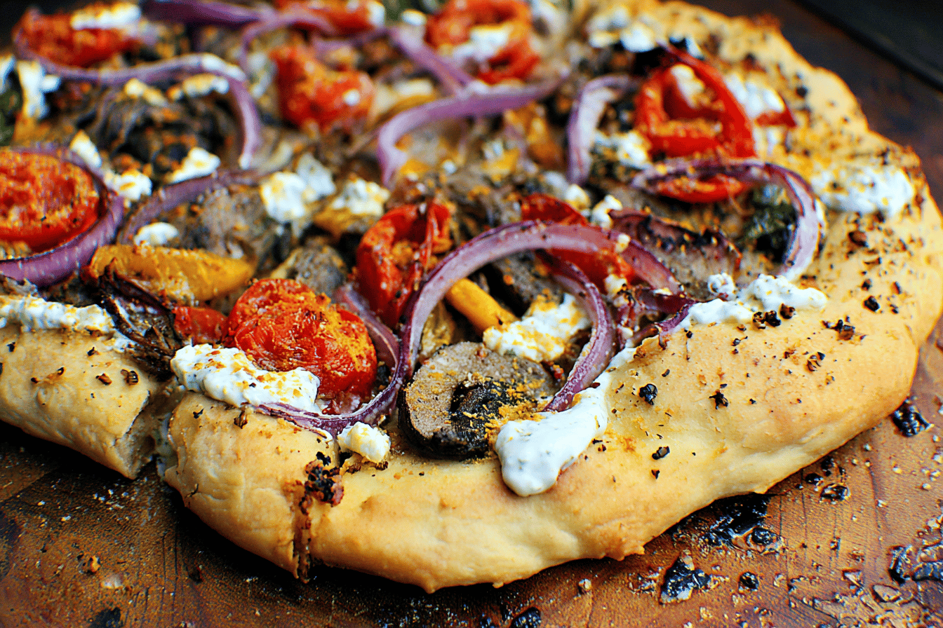 Gyro Pizza with a Tzatziki Drizzle