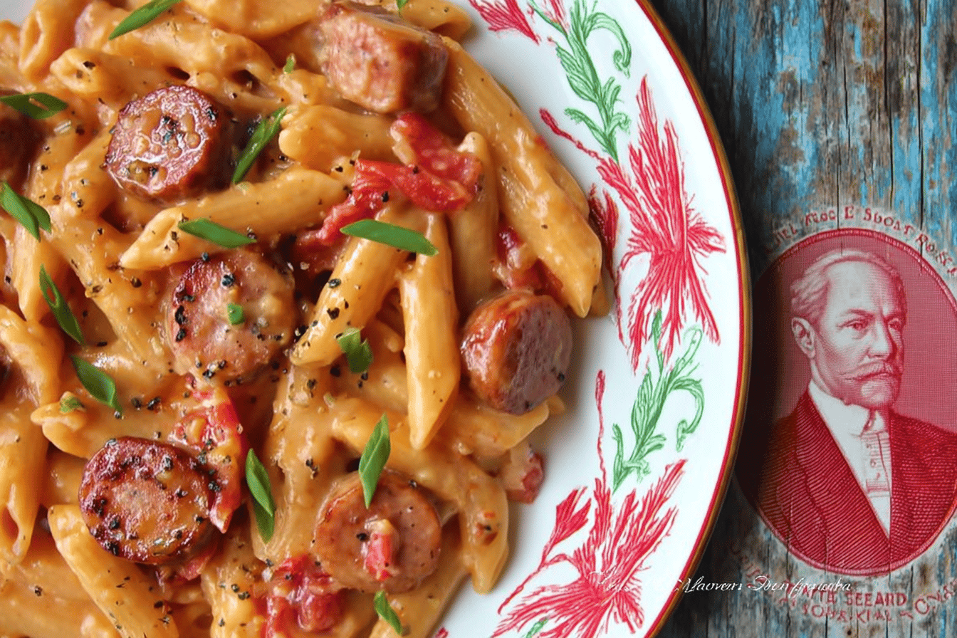One Pan Cheesy Smoked Sausage & Pasta Recipe