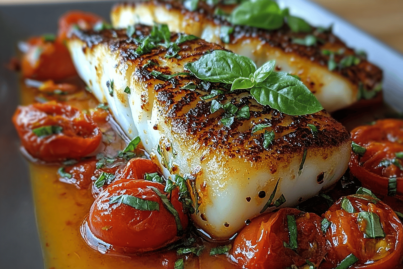 Pan-Seared Mediterranean Cod in Tomato Basil Sauce