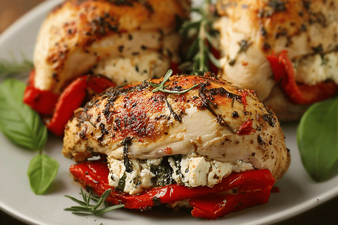 Roasted Red Pepper and Goat Cheese Stuffed Chicken
