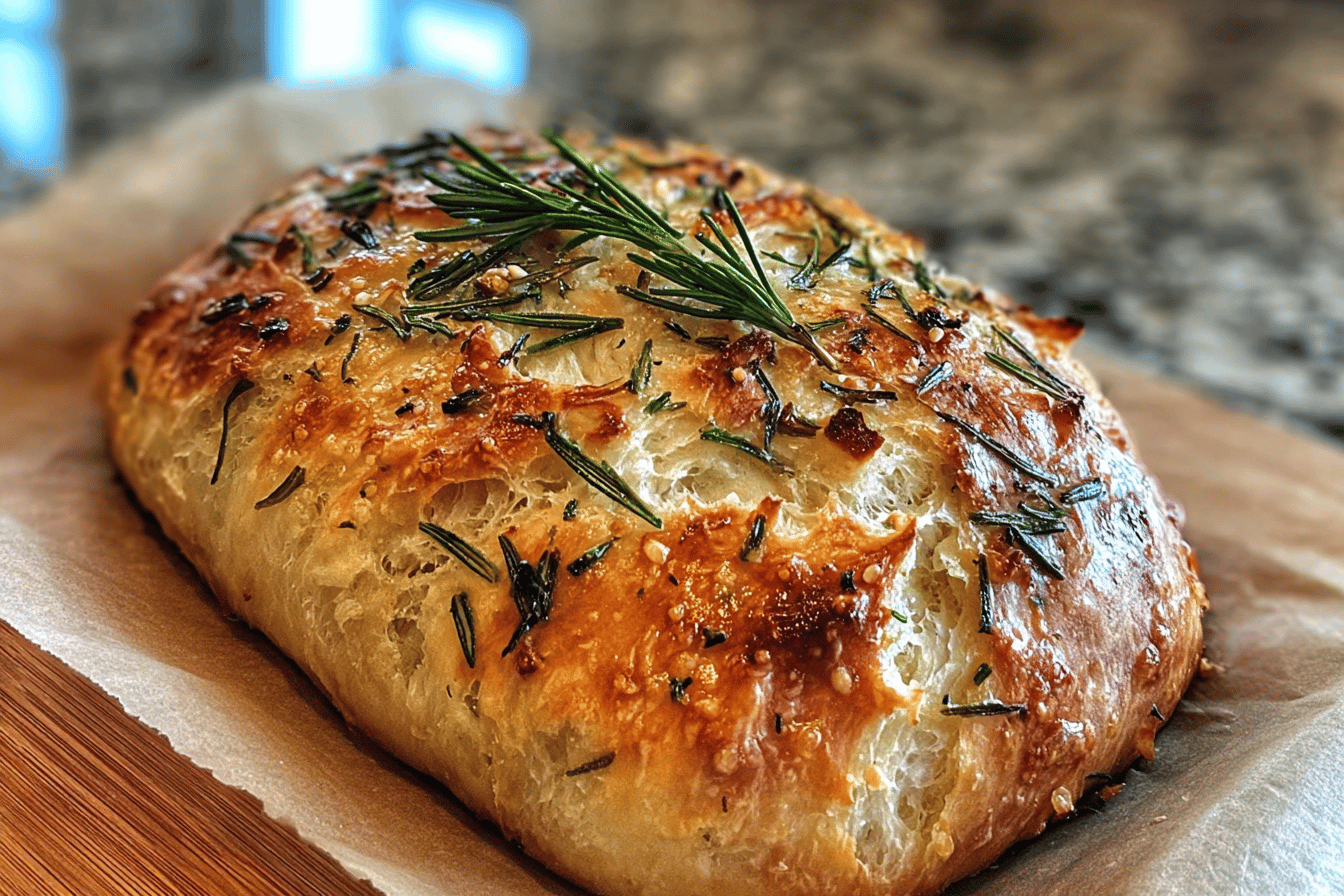 Rustic No-Knead Rosemary Garlic Bread