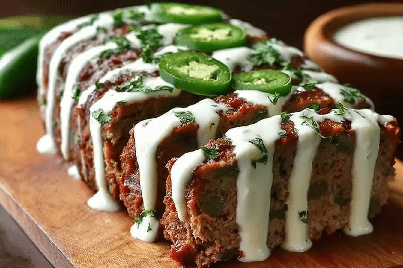 Spicy Jalapeno Popper Meatloaf with Creamy Ranch Drizzle
