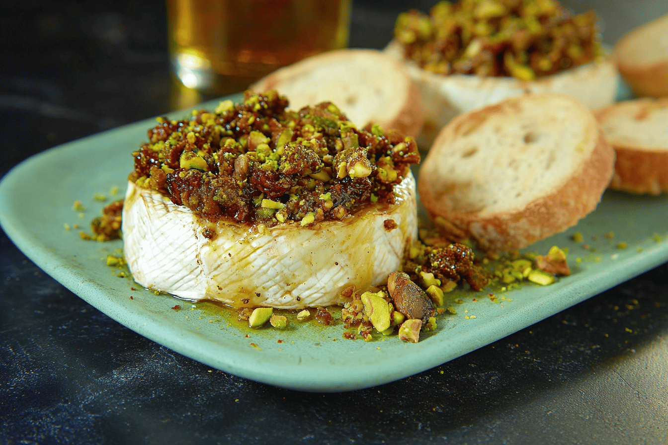 Sweet Baked Brie with Pistachios and Honey