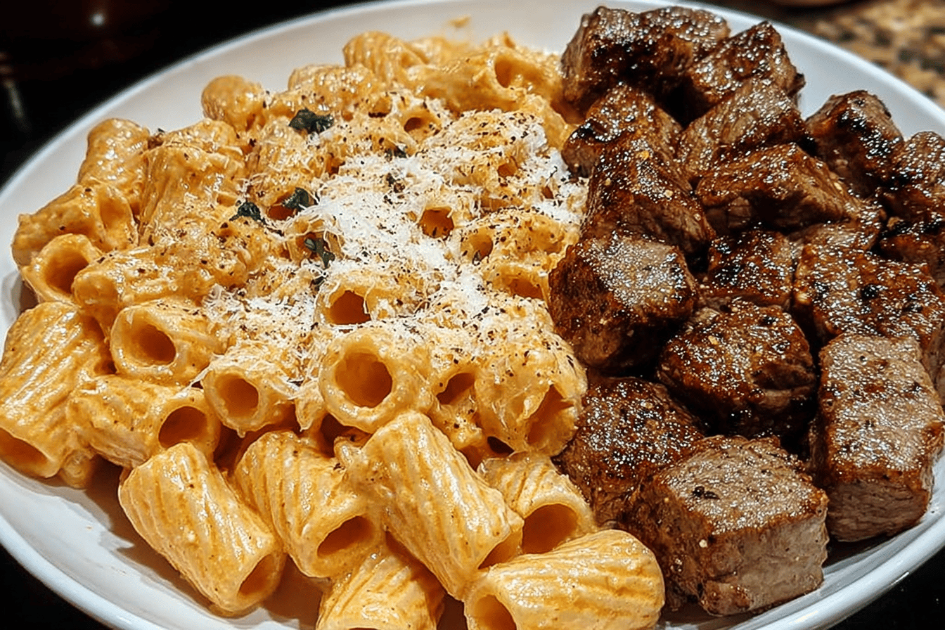 Cajun Steak Cheesy Rigatoni Parmesan