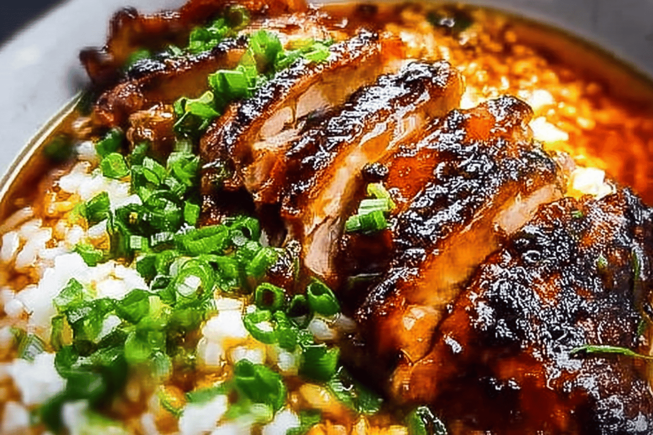Caramelised Soy Chicken in Garlic Ginger Broth with Rice