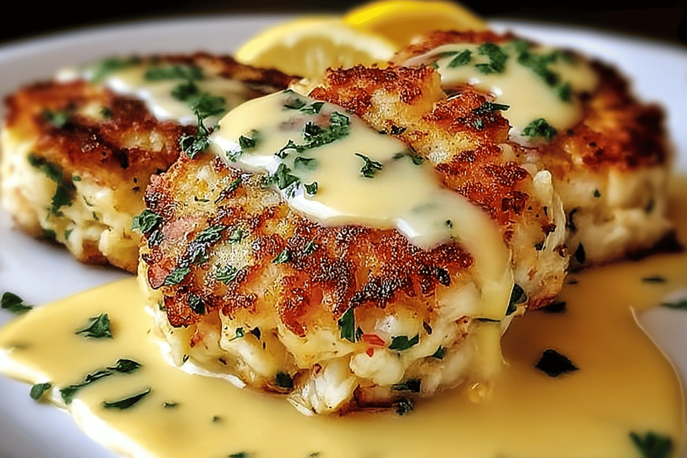 Cheddar Bay Crab Cakes with Lemon Butter Drizzle