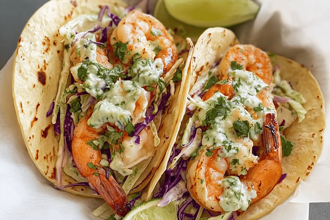 Cilantro Lime Shrimp Tacos with Creamy Slaw
