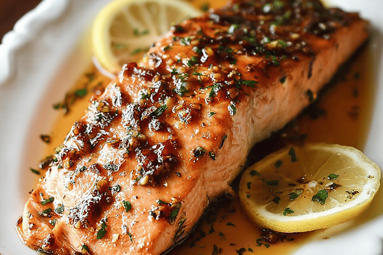 Glazed Brown Sugar Soy Salmon with Garlic and Lemon