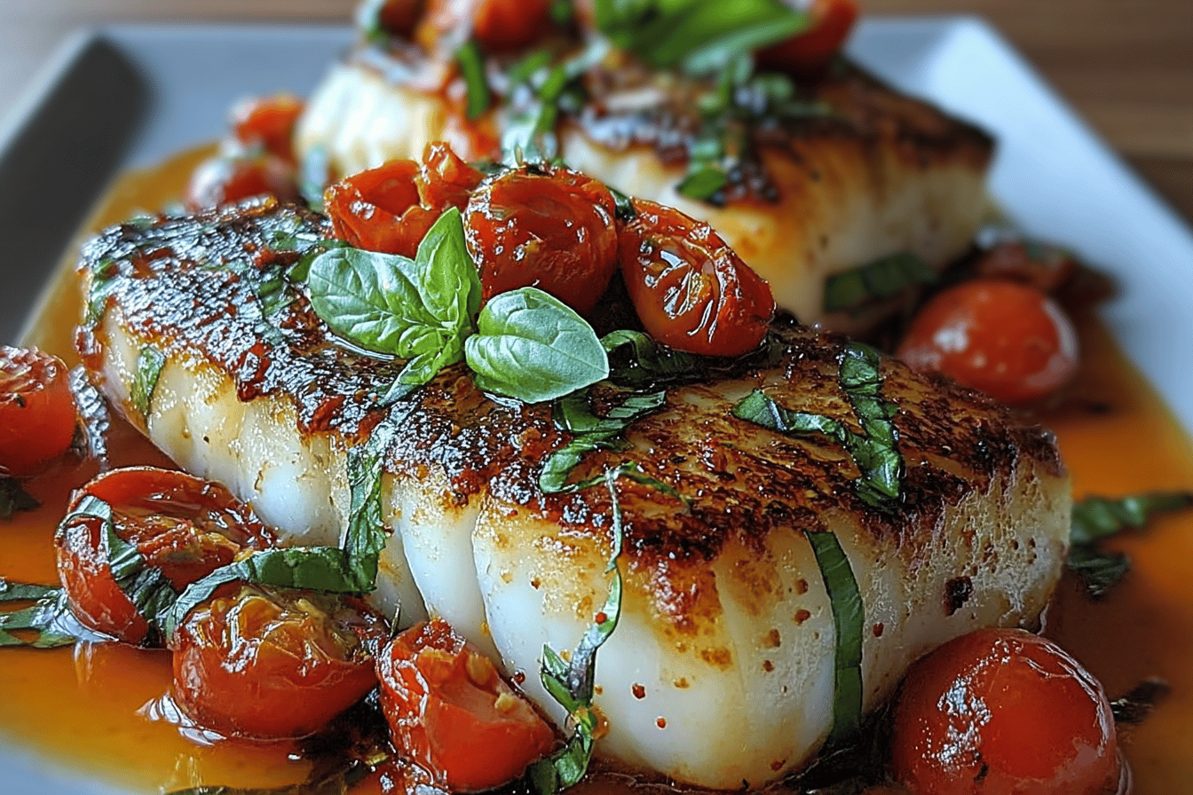Pan-Seared Mediterranean Cod in Tomato Basil Sauce