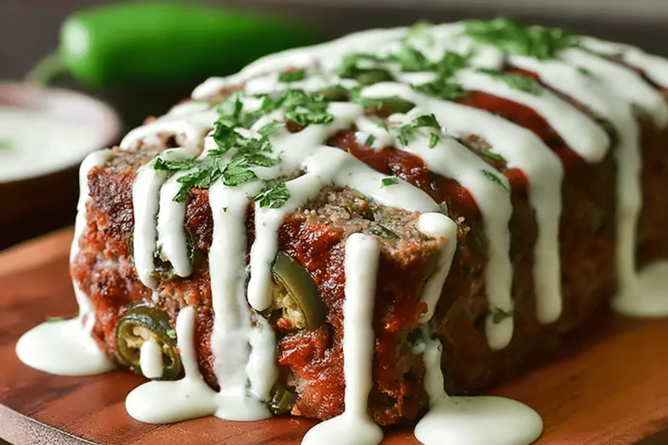 Spicy Jalapeno Popper Meatloaf with Creamy Ranch Drizzle