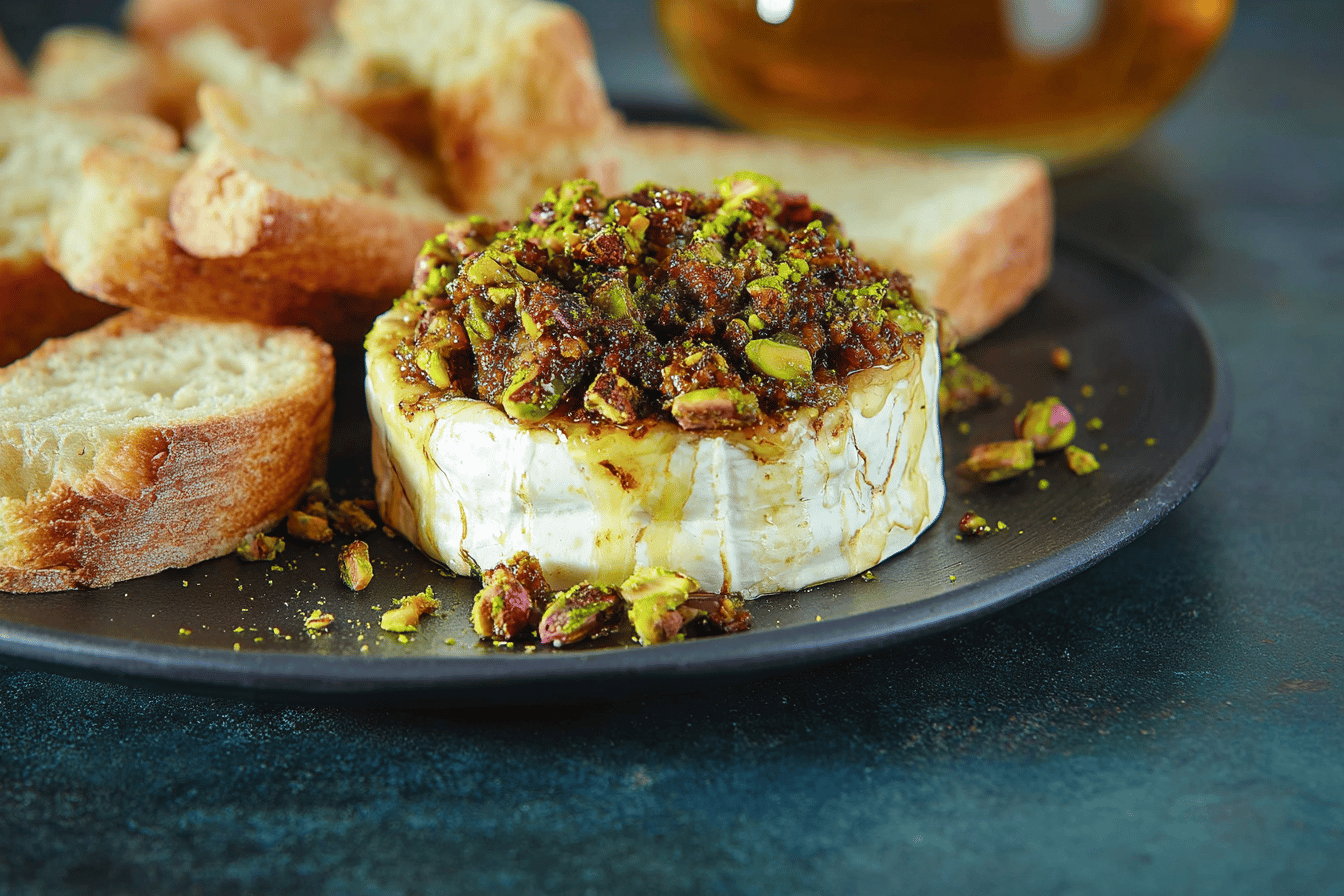 Sweet Baked Brie with Pistachios and Honey
