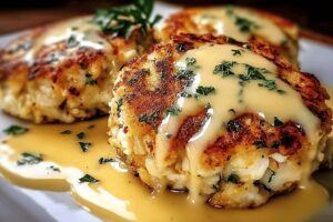 Cheddar Bay Crab Cakes with Lemon Butter Drizzle