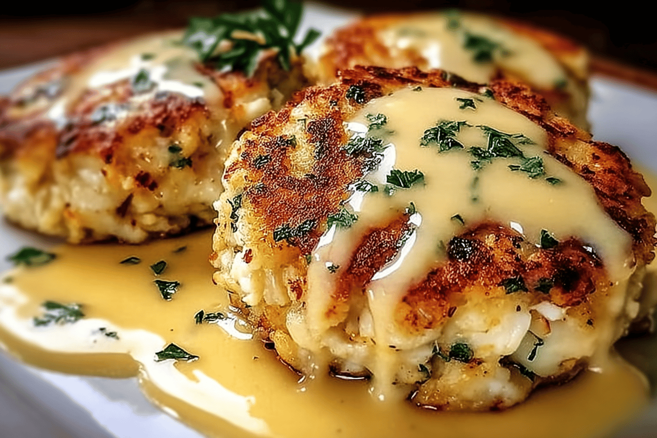 Cheddar Bay Crab Cakes with Lemon Butter Drizzle