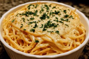 cheesy garlic parmesan spaghetti with cream cheese