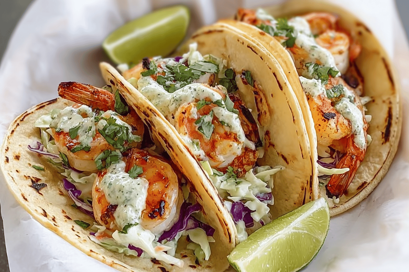 Cilantro Lime Shrimp Tacos with Creamy Slaw