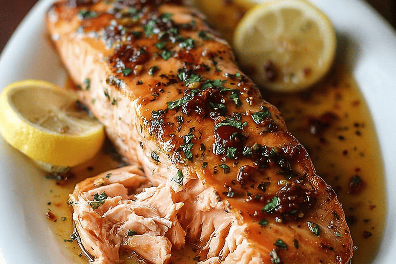 Glazed Brown Sugar Soy Salmon with Garlic and Lemon
