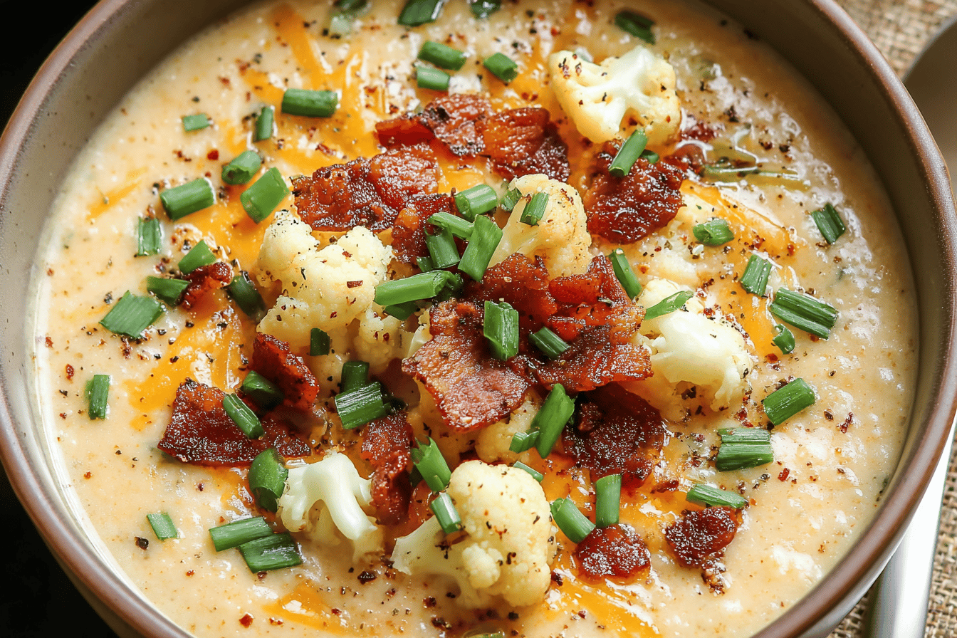 Keto Loaded Cauliflower Soup Recipe