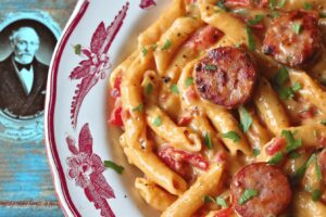 One Pan Cheesy Smoked Sausage & Pasta Recipe