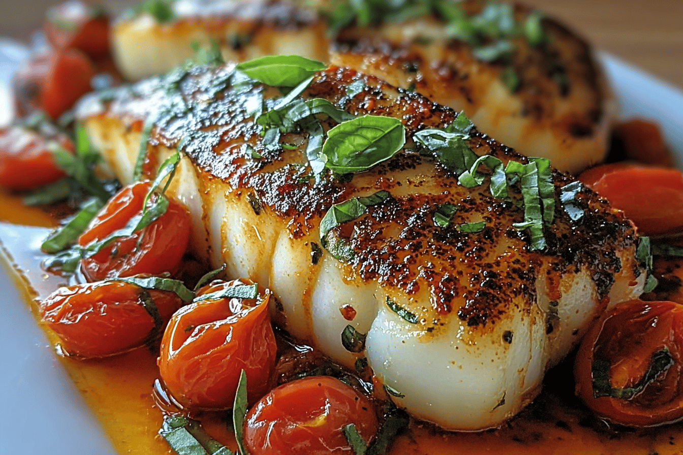 Pan-Seared Mediterranean Cod in Tomato Basil Sauce