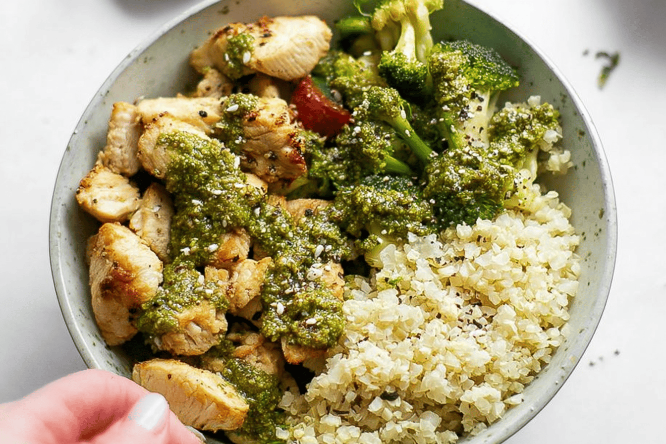 Pesto Chicken Cauliflower Rice Recipe