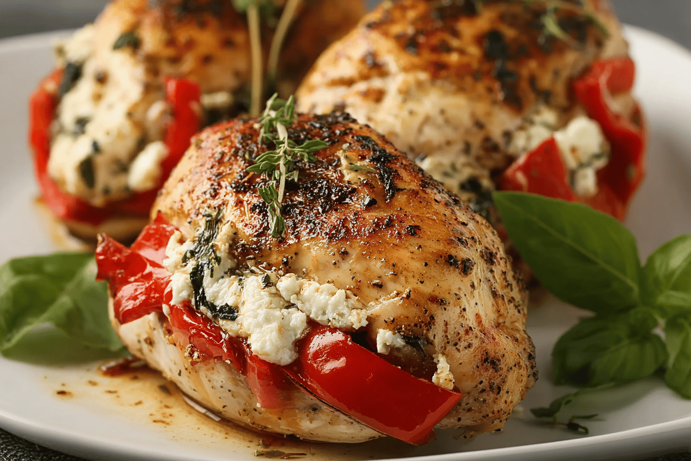 Roasted Red Pepper and Goat Cheese Stuffed Chicken