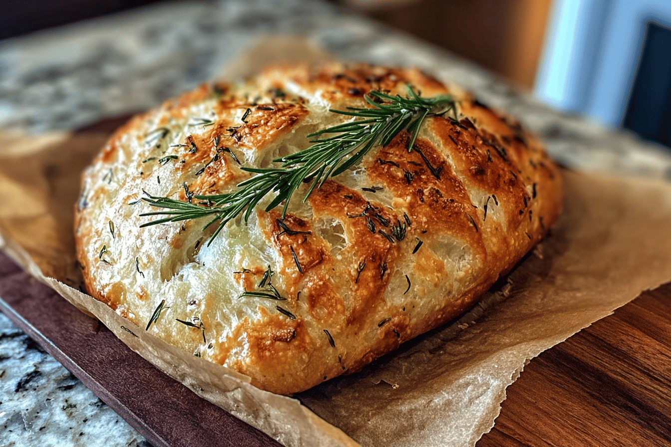 Rustic No-Knead Rosemary Garlic Bread Recipe