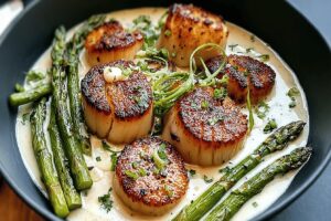 Seared Scallop Bowls with Asparagus & Creamy Sauce