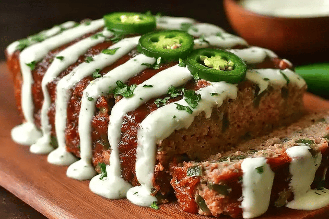 Spicy Jalapeno Popper Meatloaf with Creamy Ranch Drizzle