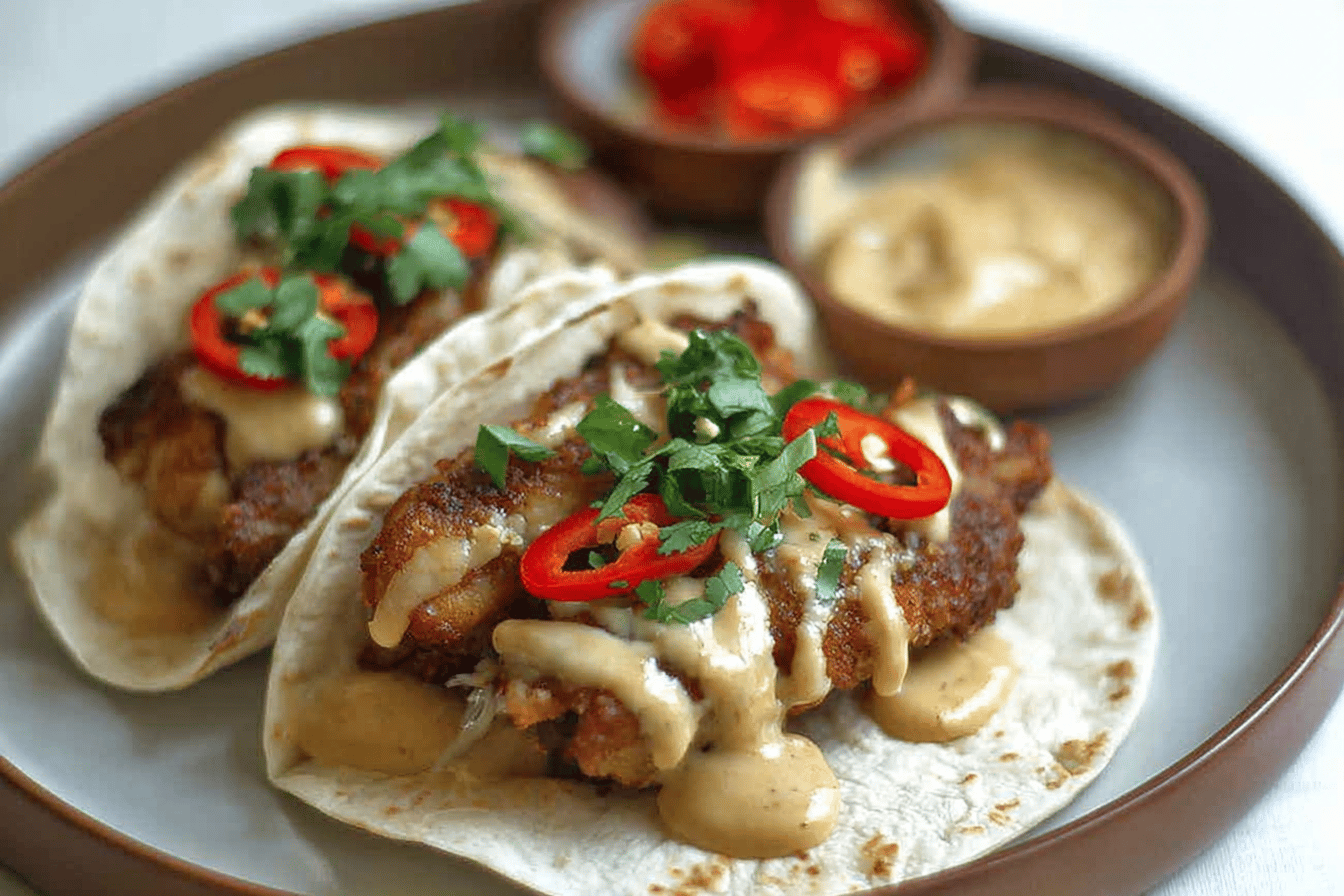 Fried Chicken Tacos with Andouille Sausage Gravy