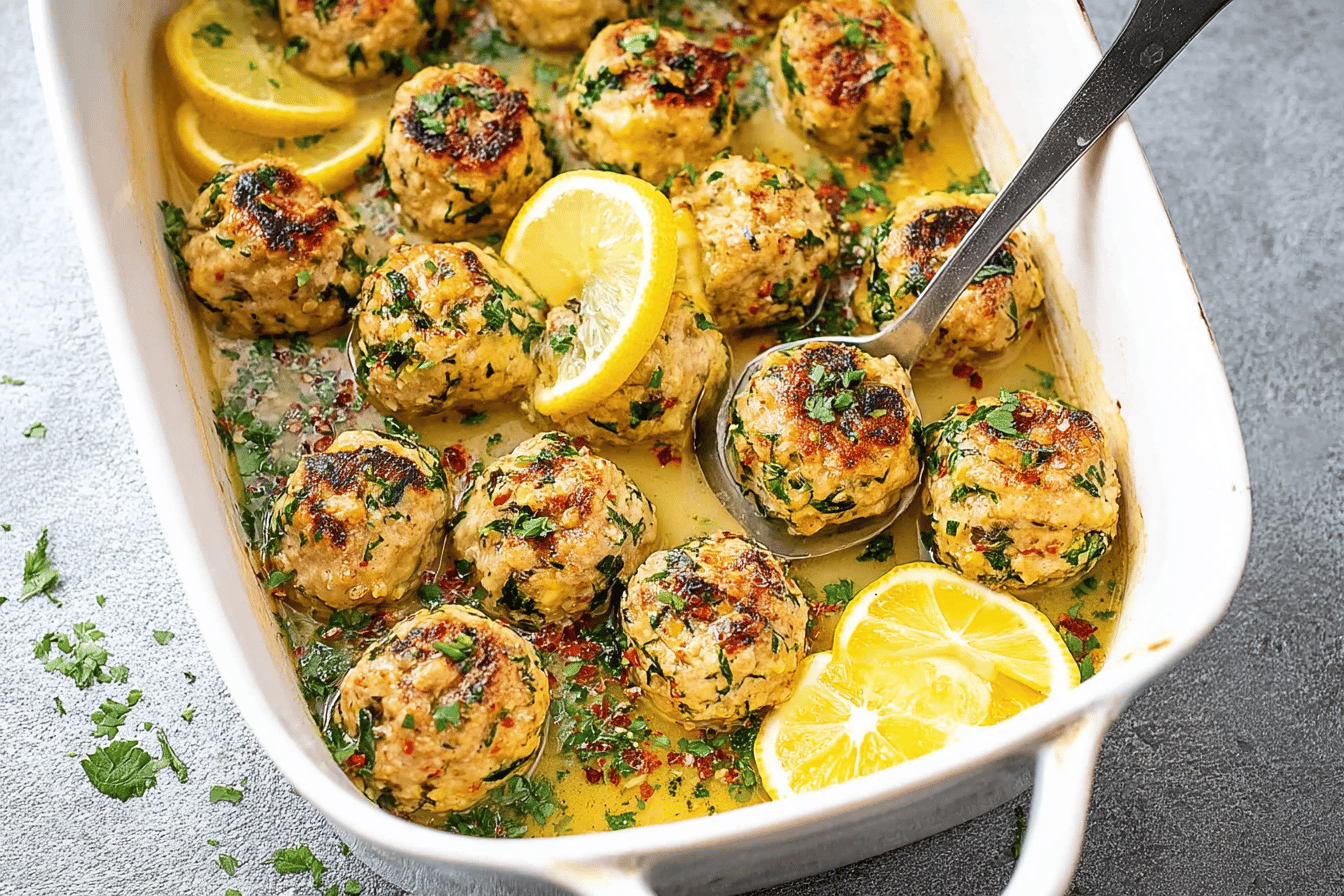 Baked Turkey Meatballs in Lemon Butter Sauce