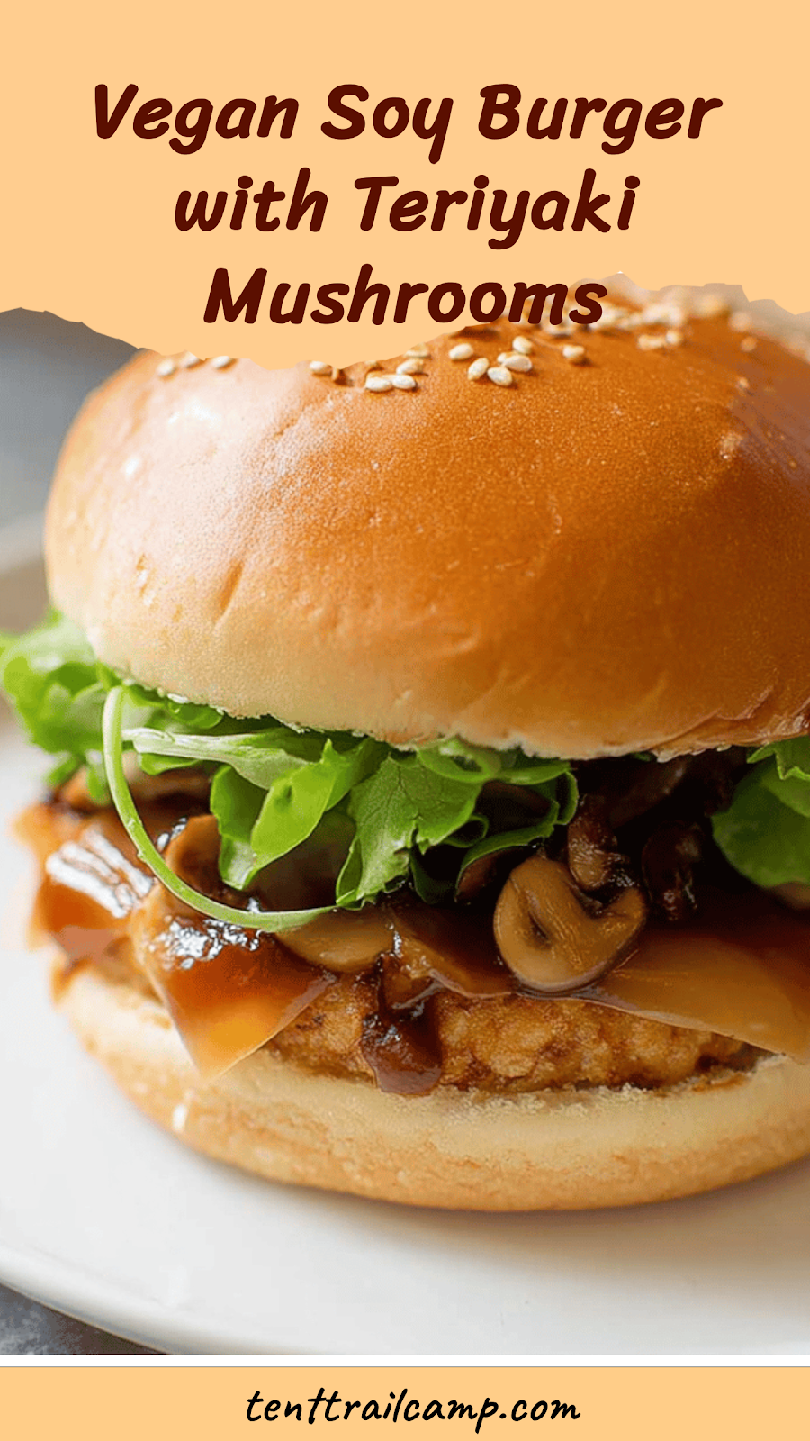 Vegan Soy Burger with Teriyaki Mushrooms