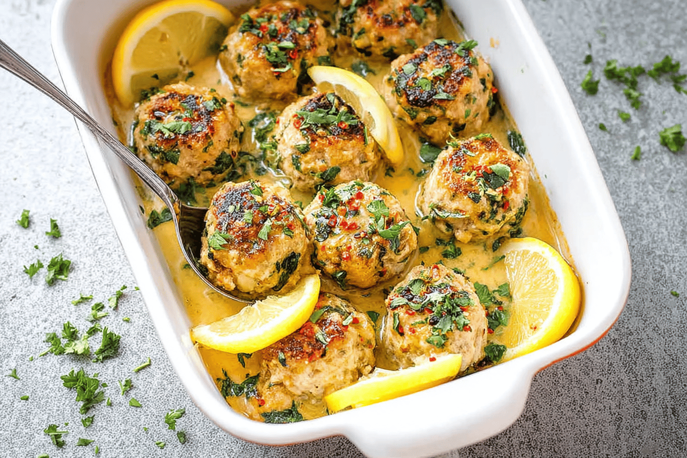 Baked Turkey Meatballs in Lemon Butter Sauce