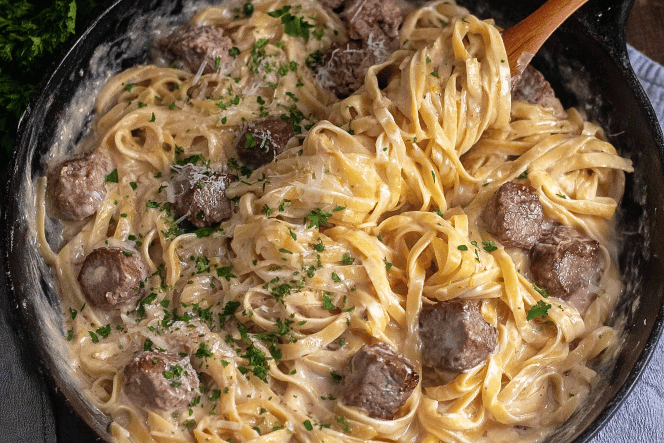 Fettuccine Alfredo with Steak