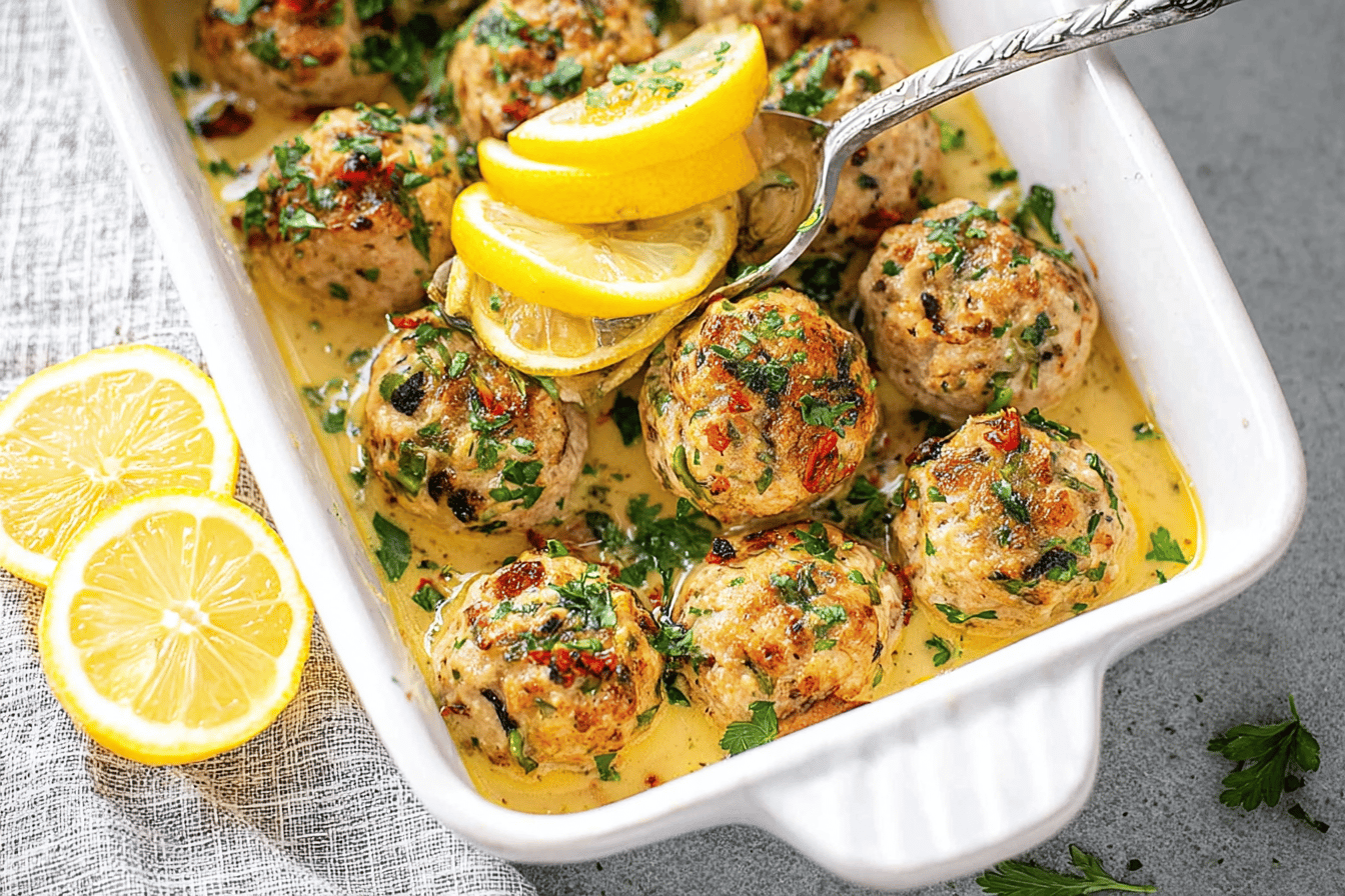 Baked Turkey Meatballs in Lemon Butter Sauce