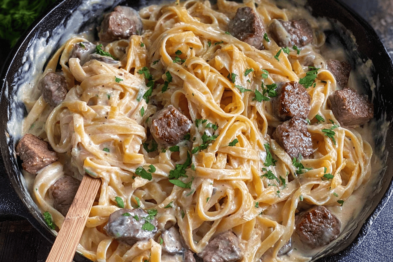 Steak Fettuccine Alfredo Recipe | Creamy Pasta Dinner